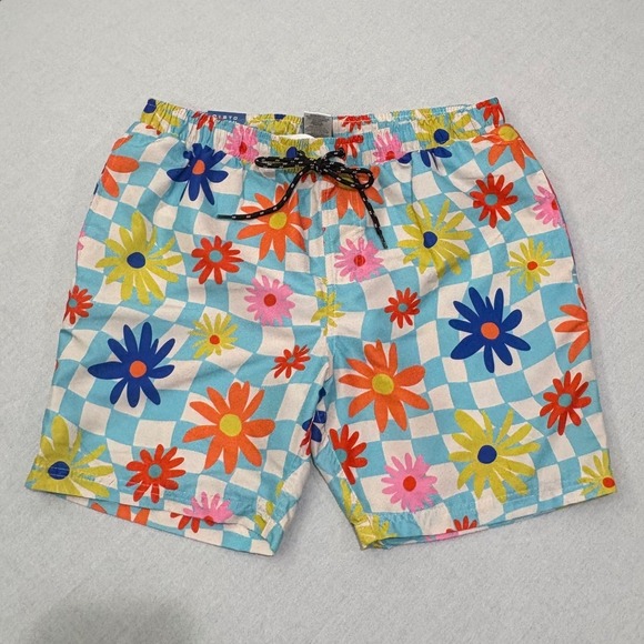 Distortion Other - Distortion Men Swim Trunks Floral Checkered Drawstring 3 pockets Large‎ NWT